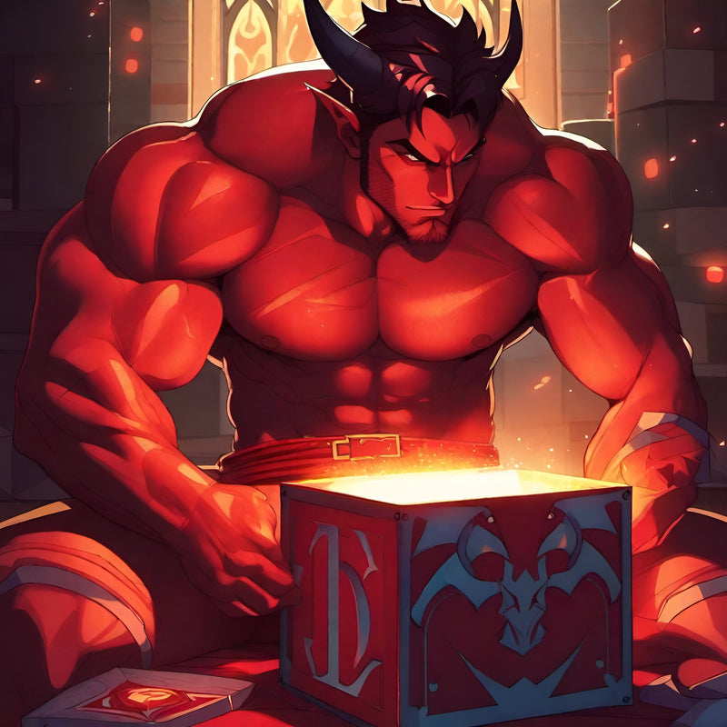 Devil unwrapping a gift