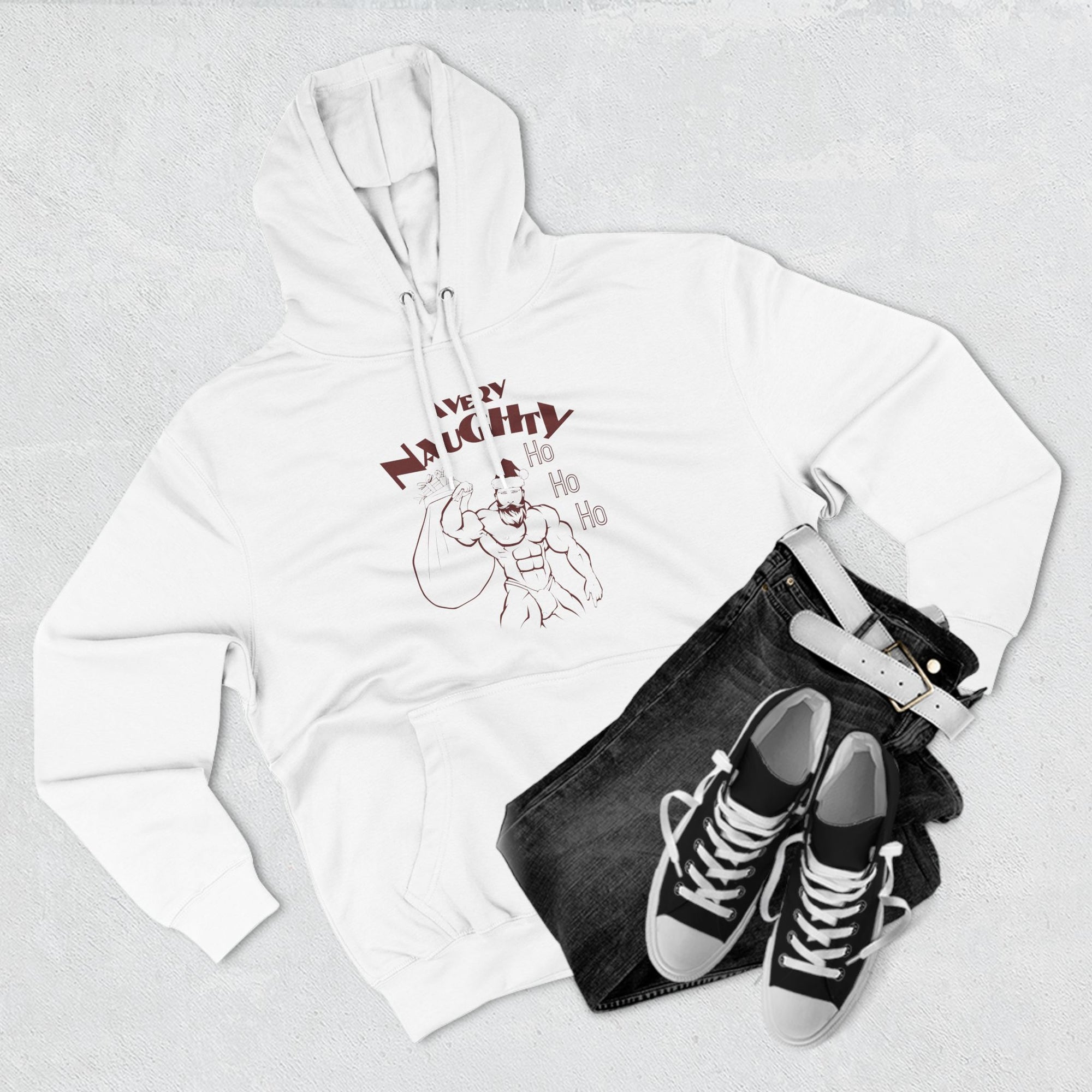 A Very Naughty Ho, Santa Muscle Bear Three-Panel Fleece Hoodie