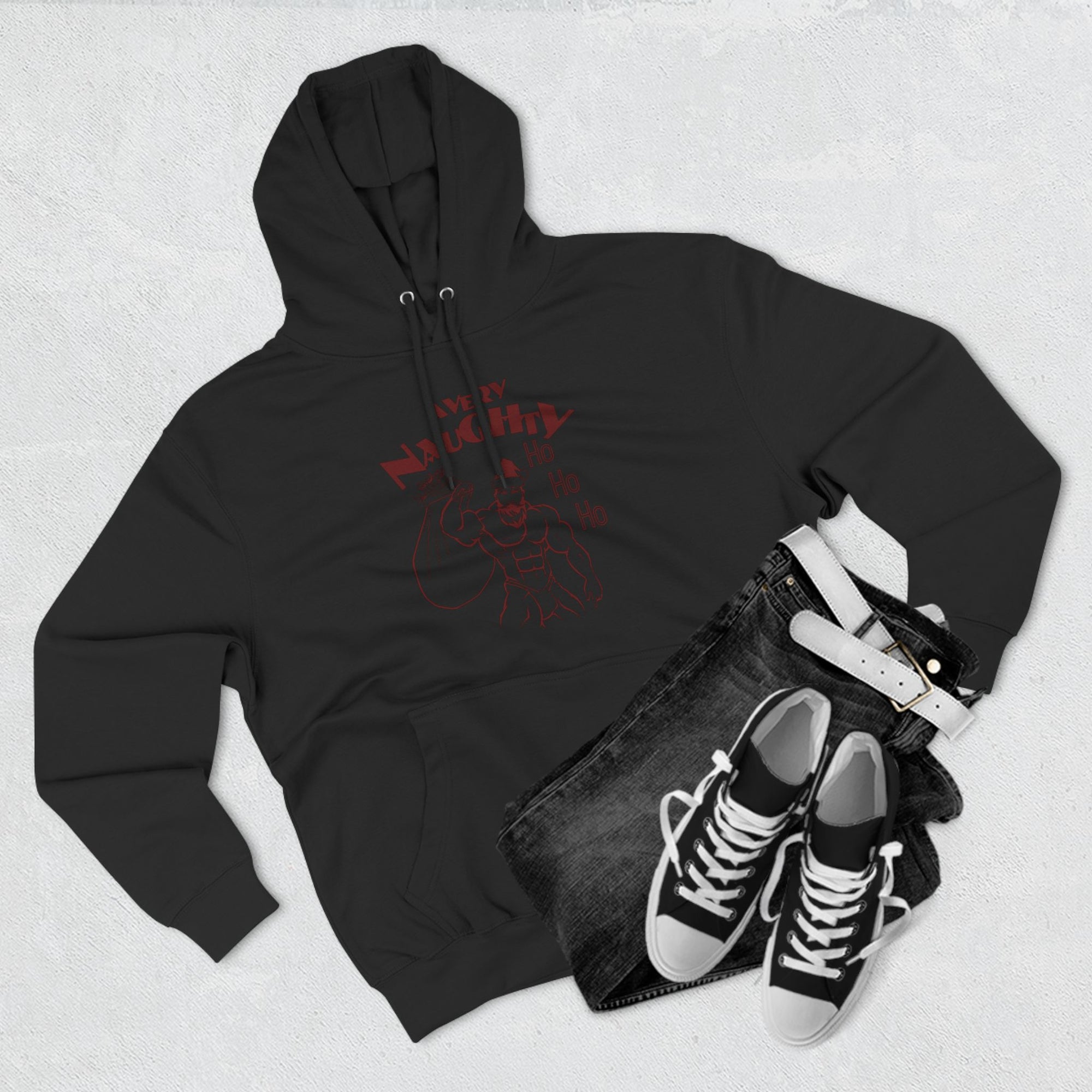 A Very Naughty Ho, Santa Muscle Bear Three-Panel Fleece Hoodie