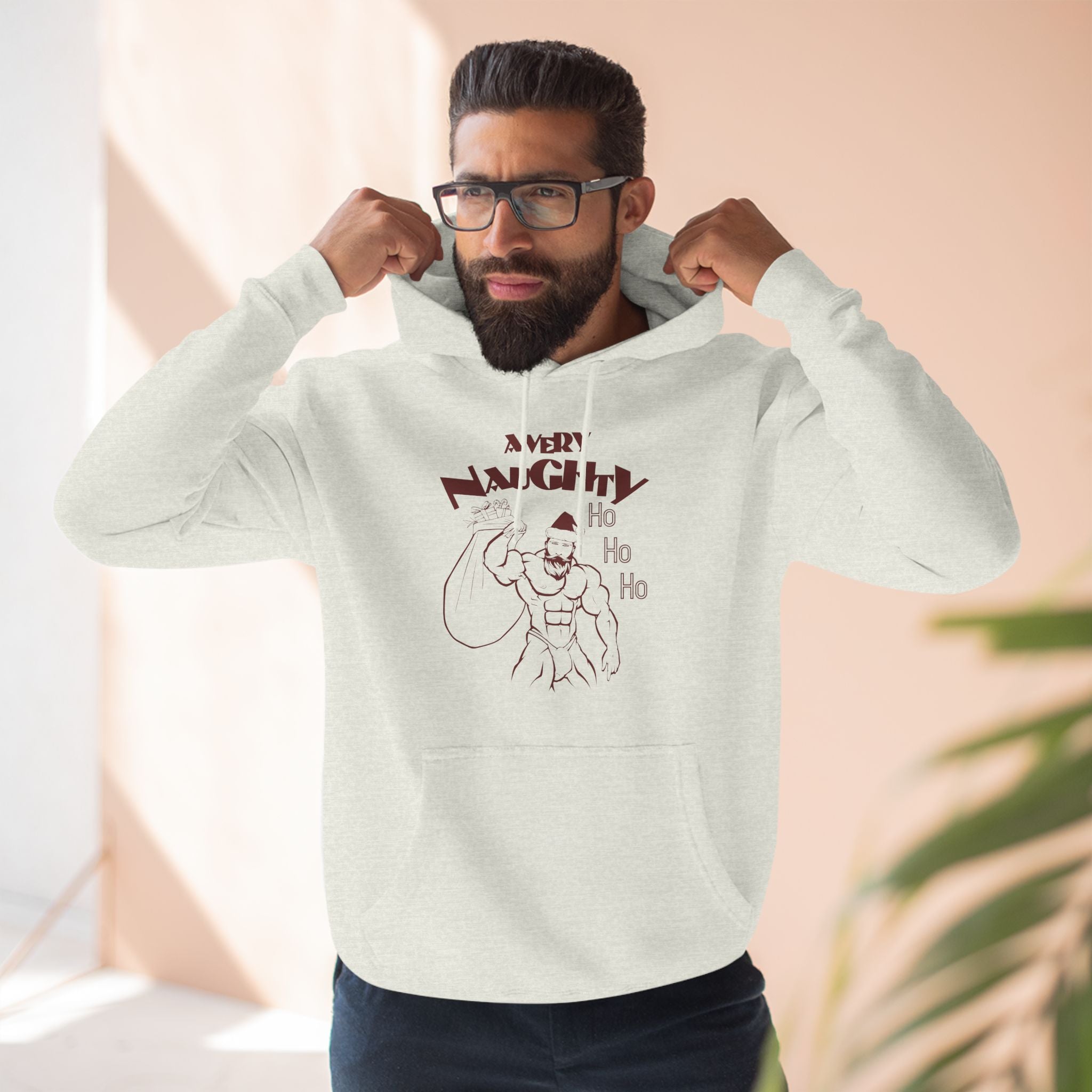 A Very Naughty Ho, Santa Muscle Bear Three-Panel Fleece Hoodie