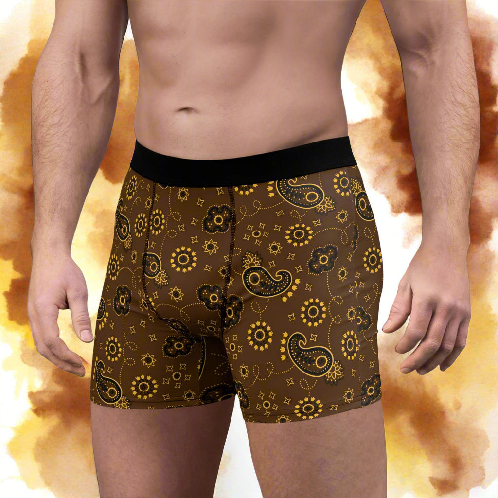 Men's Boxer Briefs Hanky Code: Brown & Yellow