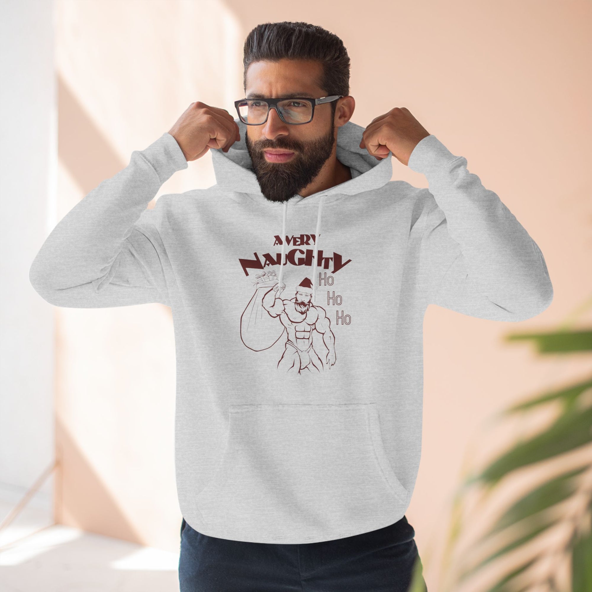 A Very Naughty Ho, Santa Muscle Bear Three-Panel Fleece Hoodie