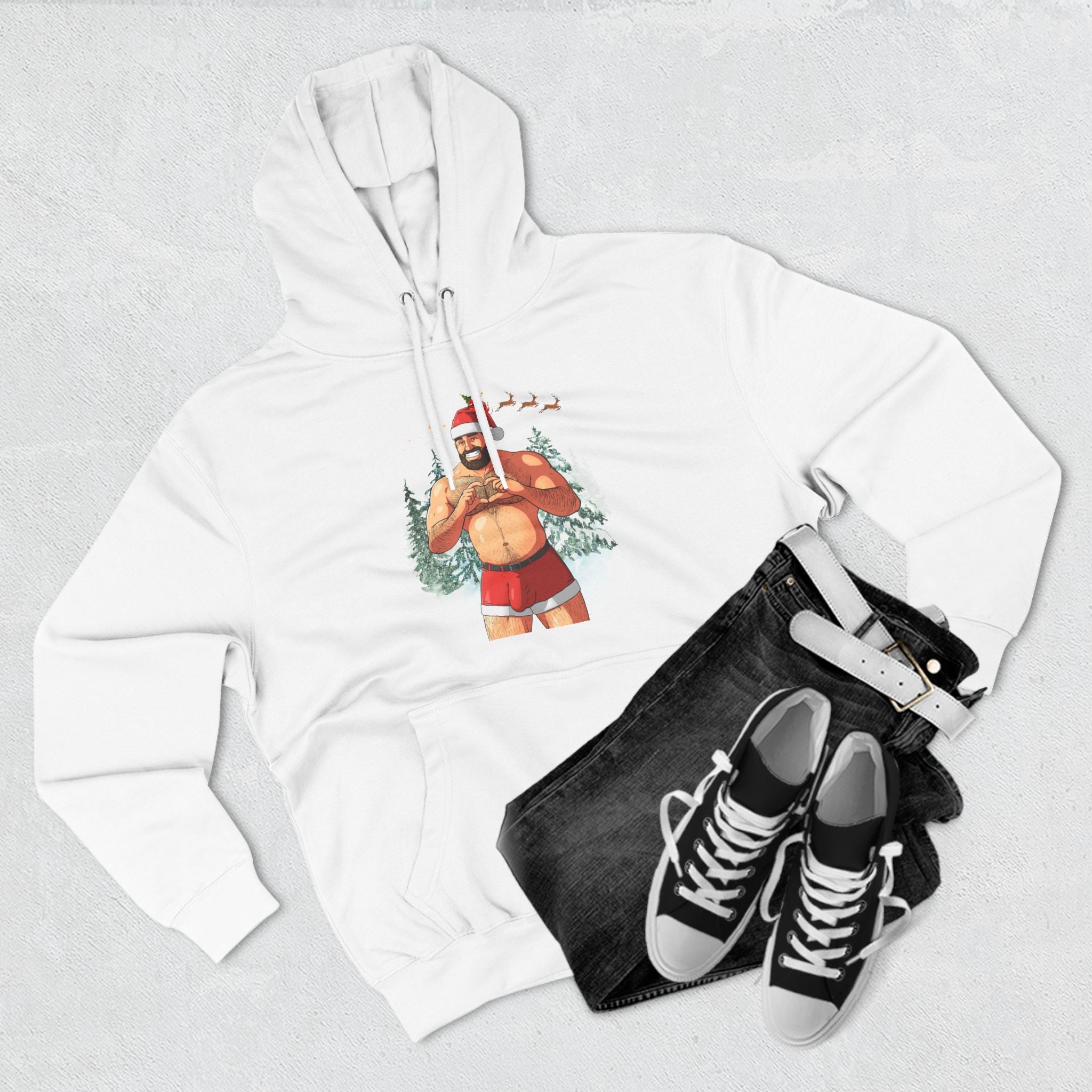 Big Nick (ahem, Dick) Energy Three-Panel Fleece Hoodie, White Edition
