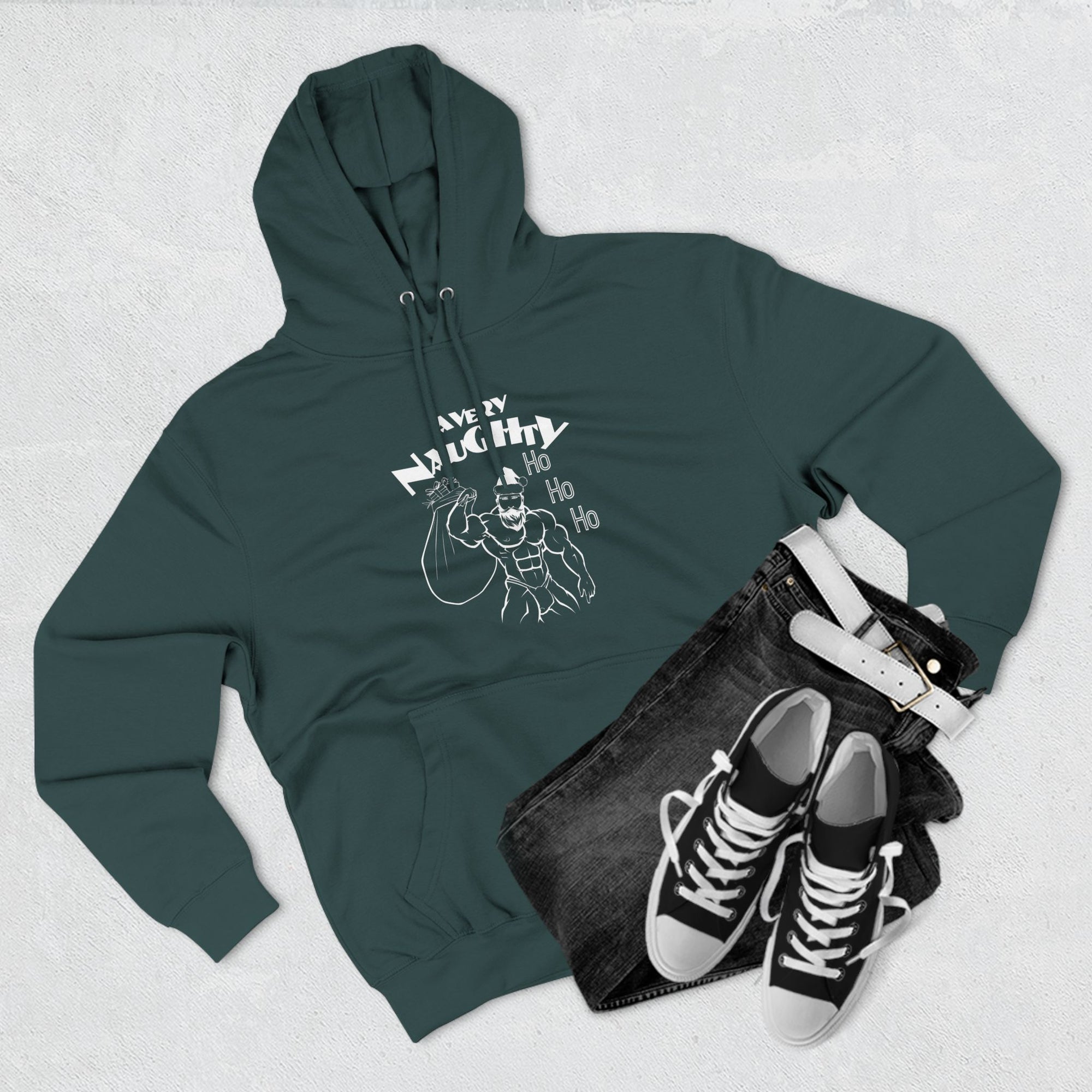 A Very Naughty Ho, Santa Muscle Bear Three-Panel Fleece Hoodie