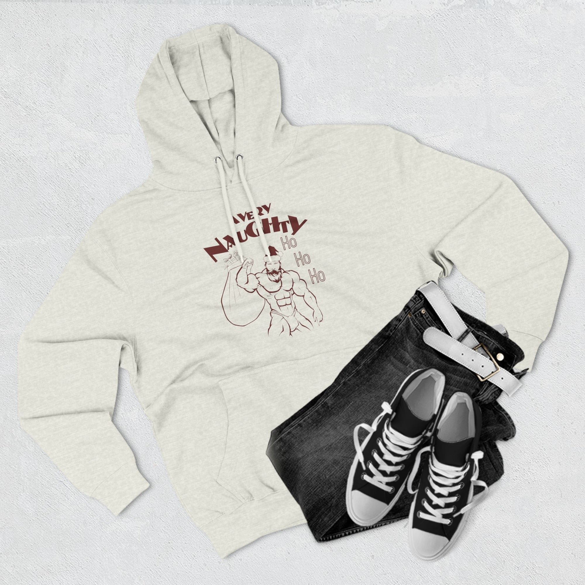 A Very Naughty Ho, Santa Muscle Bear Three-Panel Fleece Hoodie