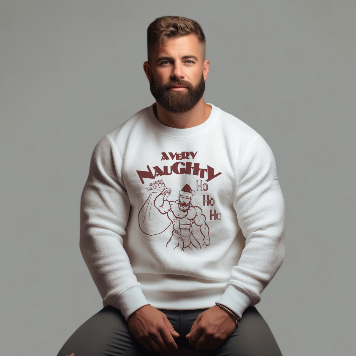 A Very Naughty Ho, Santa Muscle Bear Gildan Pullover