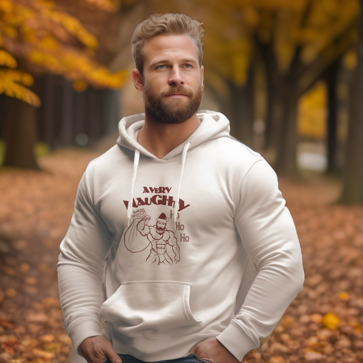 A Very Naughty Ho, Santa Muscle Bear Three-Panel Fleece Hoodie