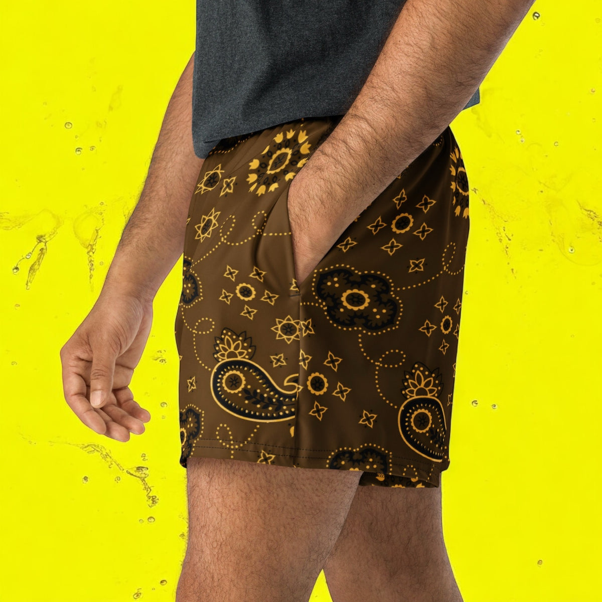 Hanky Code Athletic Shorts: Brown & Yellow