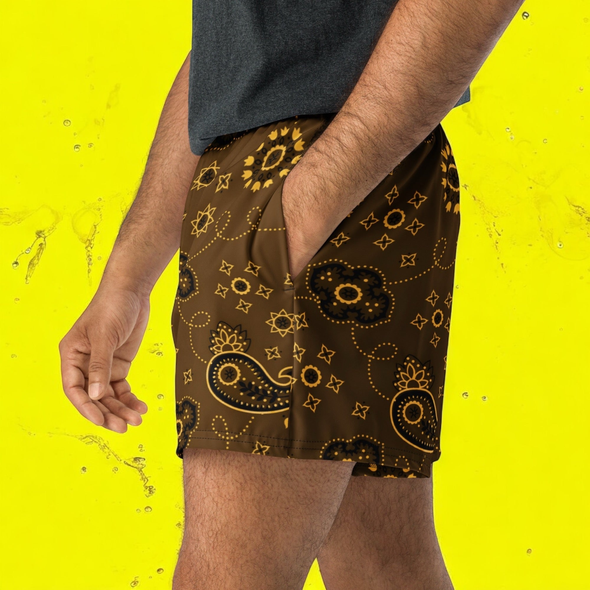 Hanky Code Athletic Shorts: Brown & Yellow