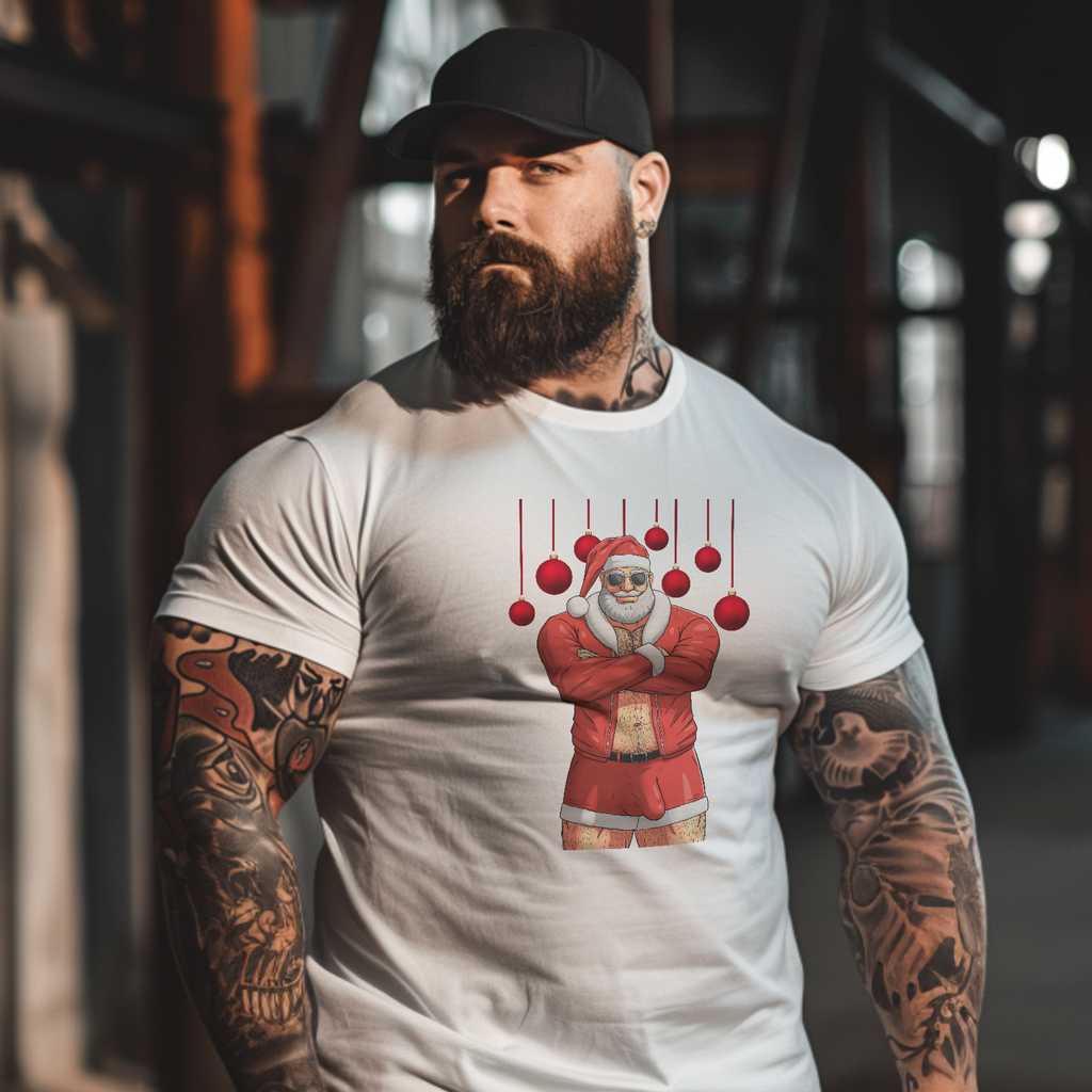 Santa Daddy, Jingle Balls Tee, White Edition