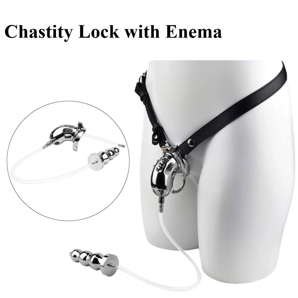 Chastity lock with enemas on a white background