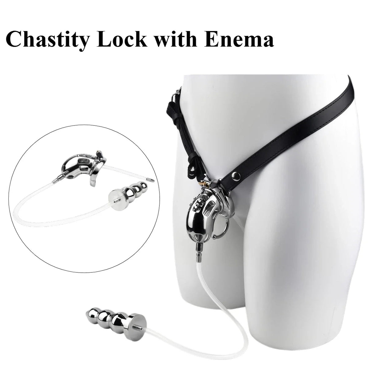 Chastity lock with enemas on a white background