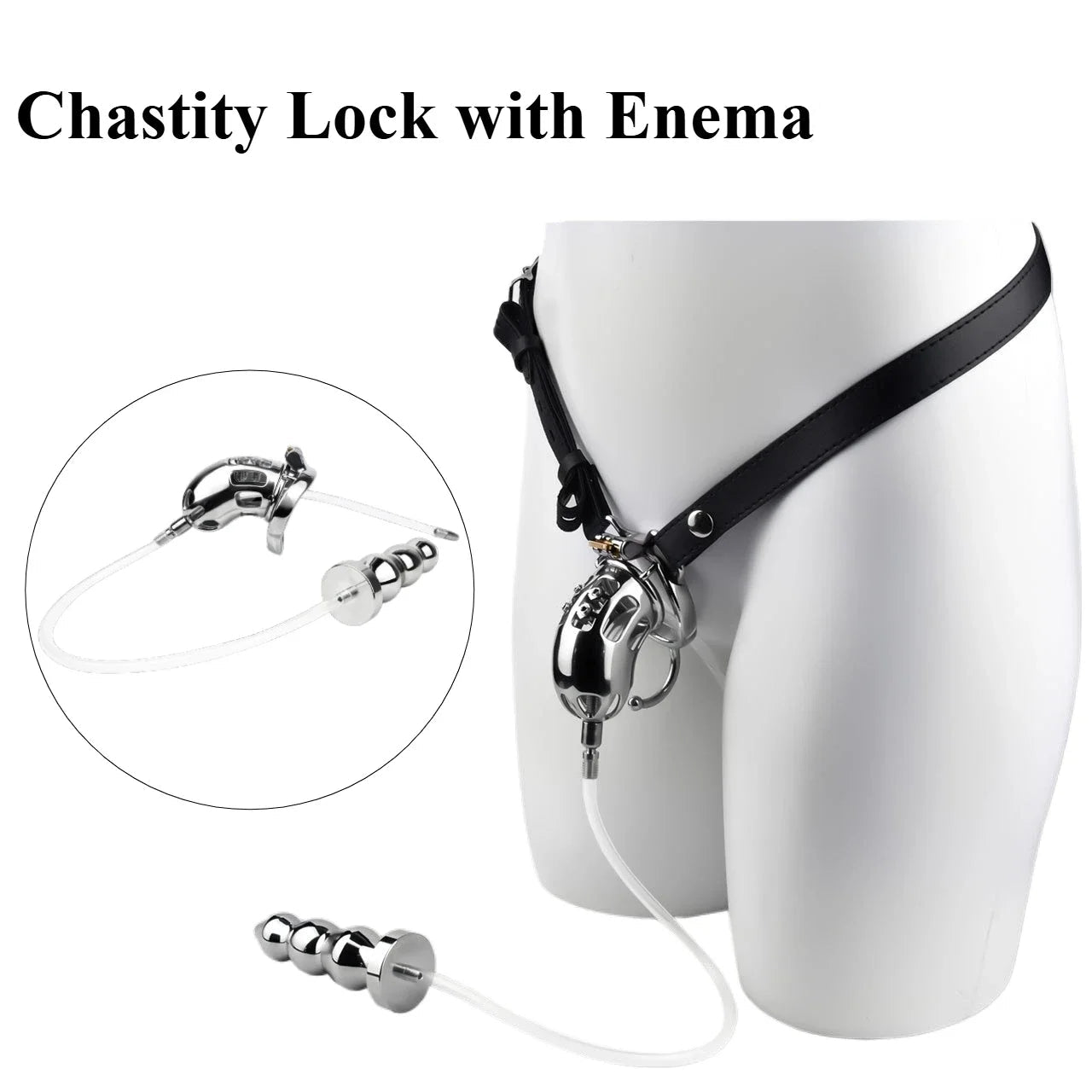 Chastity lock with enemas on a white background
