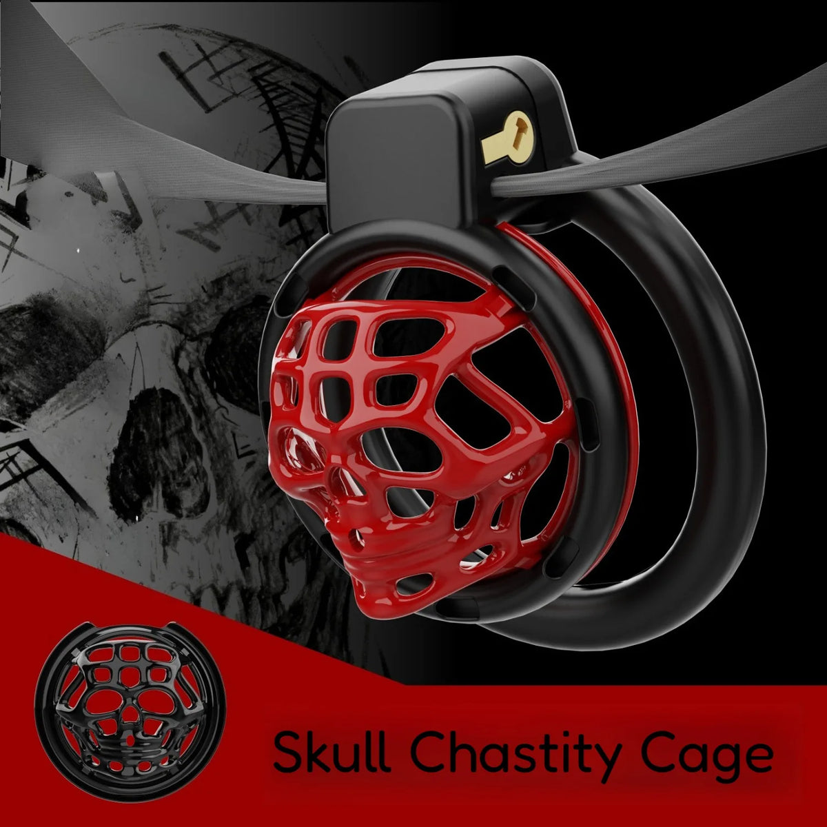 Skull Chastity Cage with 6 Rings