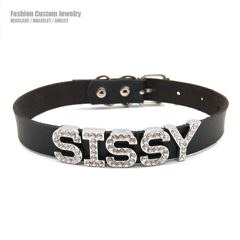Rhinestone SISSY Necklace - Collar - Twisted Jezebel
