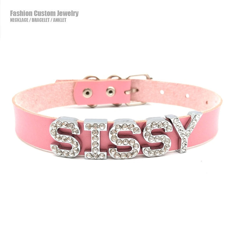 Rhinestone SISSY Necklace - Collar - Twisted Jezebel