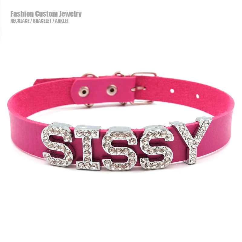Rhinestone SISSY Necklace - Collar - Twisted Jezebel